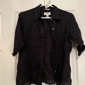 Black Linen Short-sleeved Top